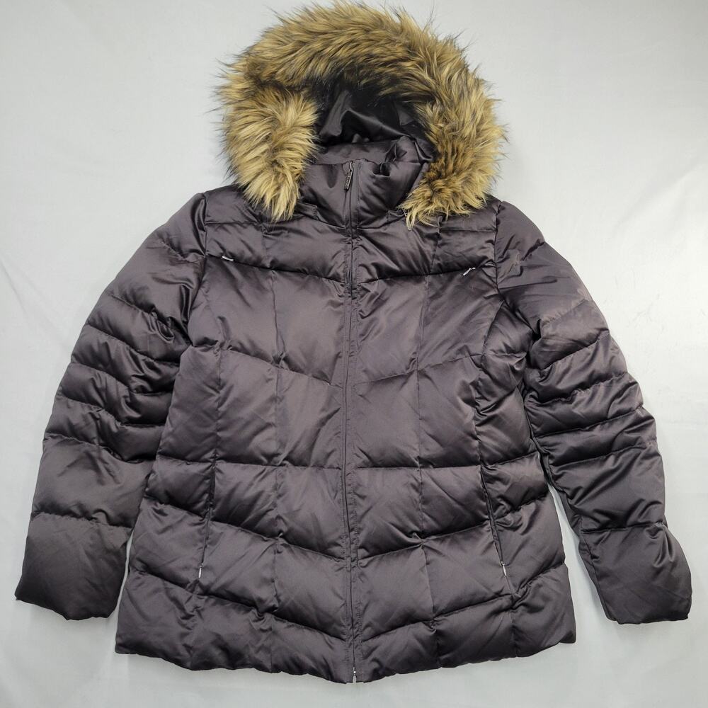 Calvin Klein Womens L Down Puffer Coat w/ Faux Fur Lining Hood Duck Down Outdoor